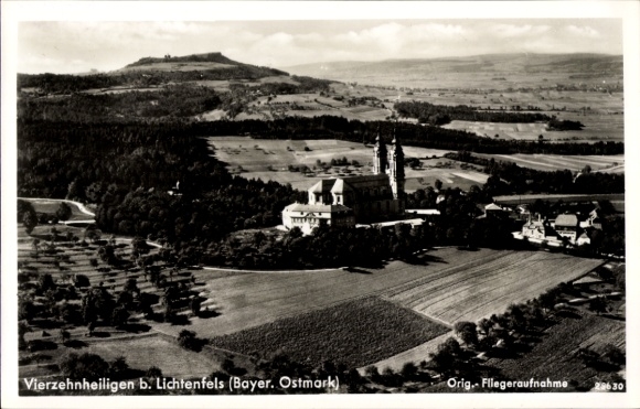 Postcard Vierzehnheiligen Bad Staffelstein am Main Upper Franconia, aerial photograph