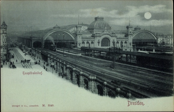 Moonlight Postcard Dresden Old Town Seevorstadt, Main Station