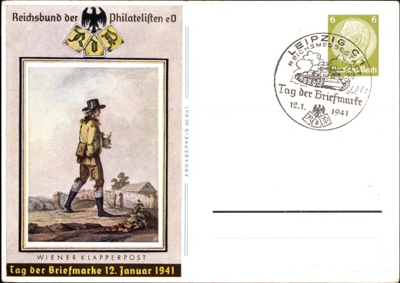 Ganzsachen Ak Wiener Klapperpost, Tag der Briefmarke, 12. Januar 1941, KDF
