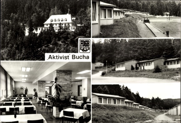 Ak Bucha Unterwellenborn in Thüringen, FDGB Erholungsheim Aktivist, Innenansicht, Bungalows