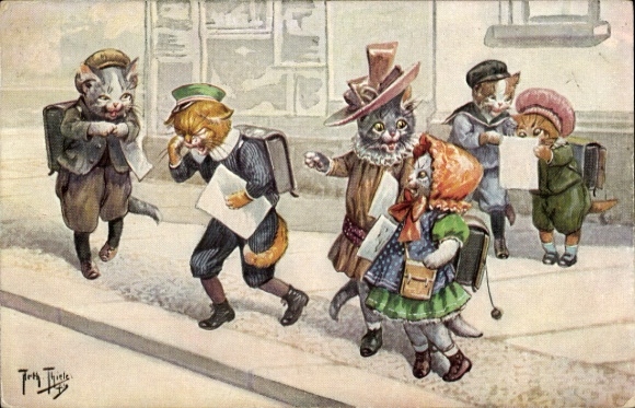 Artist Postcard Thiele, Arthur, Cat School, The Bad Report Card