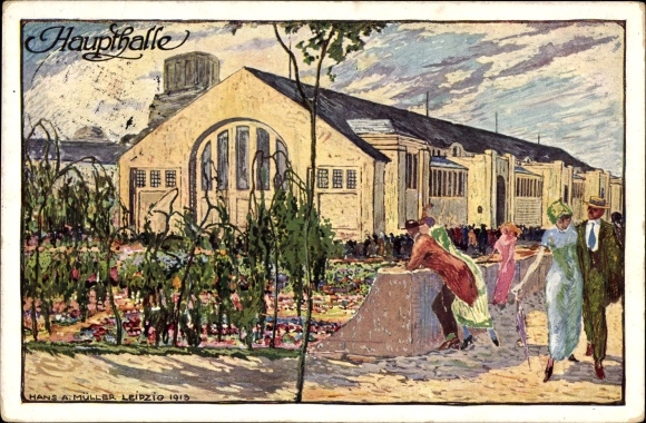 Künstler Ak Müller, Hans A., Leipzig, Int. Baufachausstellung 1913, Haupthalle