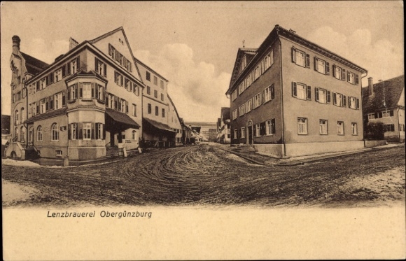 Ak Obergünzburg im Ostallgäu, Lenzbrauerei, Straßenansicht, Gebäude