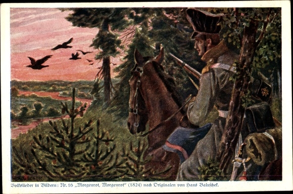 Artist PC Baluschek, H., Morgenrot, Morgenrot, folk song no. 16, colonial warrior donation, German soldier
