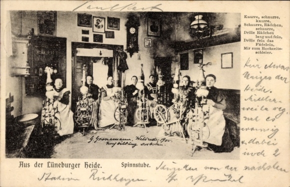 Postcard Lüneburg Heath, spinning room
