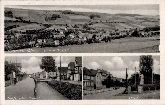 Postcard Harpersdorf Kraftsdorf in Thuringia, lower district, village street, Erlbach, school