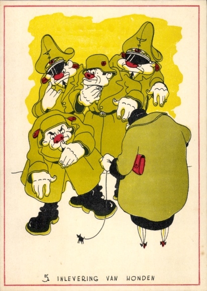 Künstler Ak Wehrmacht Soldaten, Inlevering van Honden, Karikatur