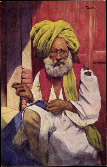 Postcard India, A Tailor, Indian tailor, turban