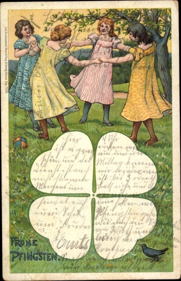 Artist PC Koch, OA, congratulations Pentecost, cloverleaf, row of rings, children playing
