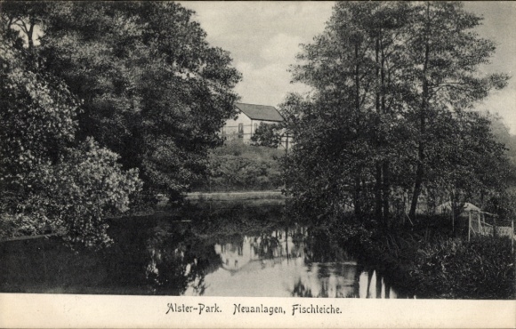Postcard Hamburg Nord Fuhlsbüttel, Alsterpark, new facilities, fish ponds