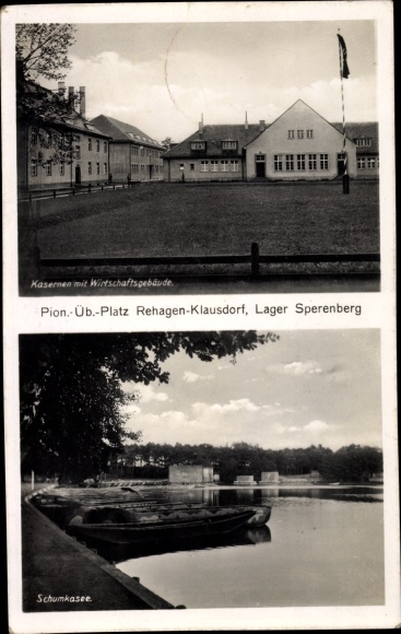 Ak Sperenberg am Mellensee Brandenburg, Pion. Übungsplatz Rehagen Klausdorf, Kaserne, Schumkasee