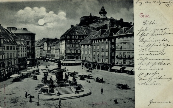 Ak Graz Steiermark, Hauptplatz,  Gebäude, Brunnen,  von 1897