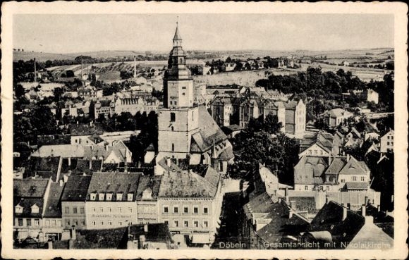 Ak Döbeln in Sachsen,  Gesamtansicht mit Nikolaikirche, Stadtansicht,  Gebäude