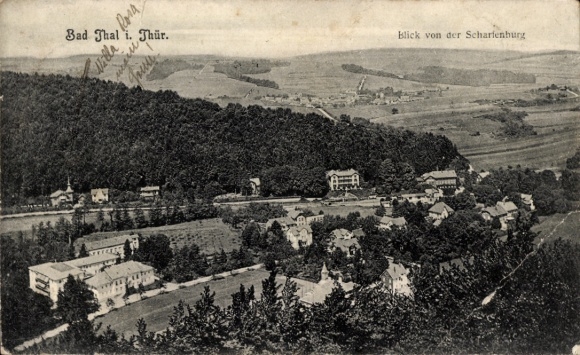 Postcard Bad Thal Ruhla in Thuringia, general view, view from the Scharfenburg