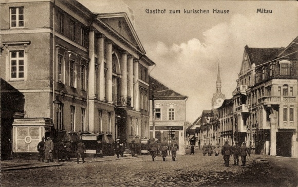 KP Jelgava Mitau Łotwa, Curonian House Inn, widok na ulicę, architektura