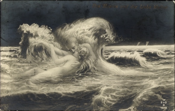 Artist Postcard Of The Sea And Love Waves, Allegory, Nude
