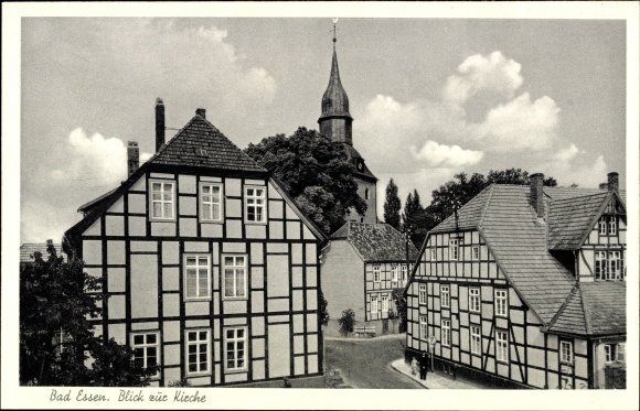 Postcard Bad Essen in Lower Saxony, church, half-timbered houses