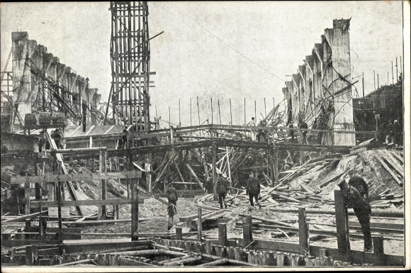 Postcard Gebersdorf Nürnberg, large power plant in Franconia, collapse during the construction of the workshop in 1912