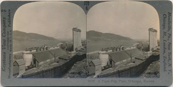 Stereo photo Orkanger Norway, paper mill
