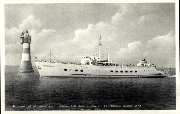 Postcard Wilhelmshaven in Lower Saxony, bathing ship Rüstringen, Roter Sand lighthouse