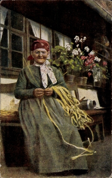 Postcard Straw weaver in Black Forest costume