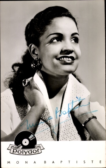 Postcard singer and actress Mona Baptiste, Polydor, portrait, autograph