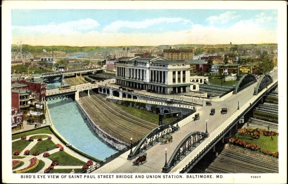 Ak Baltimore Maryland VS, Saint Paul Street Bridge en Union Station