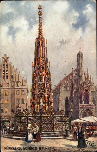 Artist PC Flower, Charles, Nuremberg in Middle Franconia Bavaria, beautiful fountain