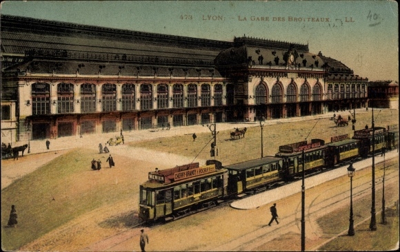 Postcard Lyon Rhône, Brotteaux Station, Straßenbahn
