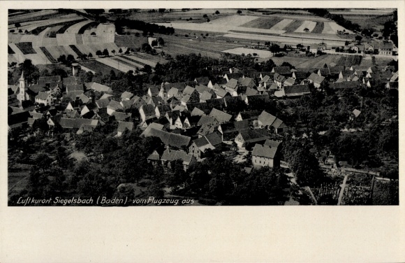 Postcard Siegelsbach in Baden, climatic health resort Siegelsbach, view from the airplane, landscape,