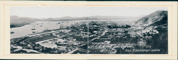Folding photo Santos Brazil, city panorama around 1880, Jose Ridschovsky