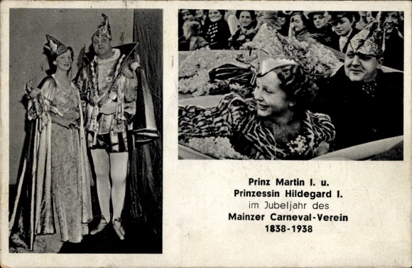 Postcard Mainz am Rhein, Mainz Carnival Association, Prince Martin I, Princess Hildegard I, Jubilee Year 1938