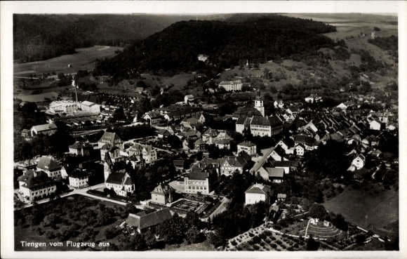 Postcard Tiengen am Oberrhein, aerial photograph
