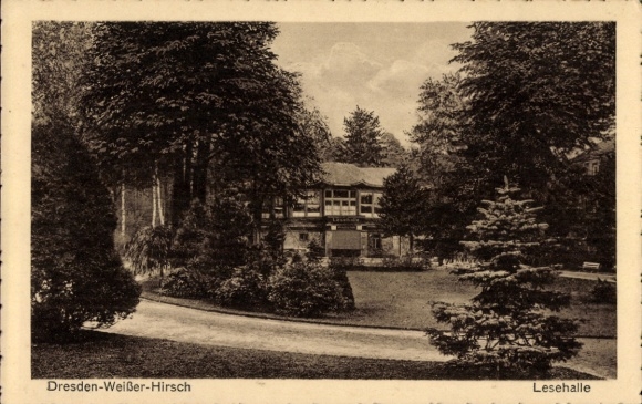 Ak Dresden Weißer Hirsch, Lesehalle, Cafe Faust, Garten, Wald,  