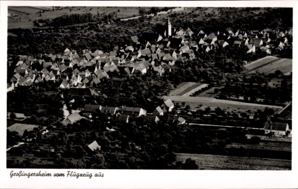 Postcard Geislingen an der Steige, aerial view of many houses, green areas, church