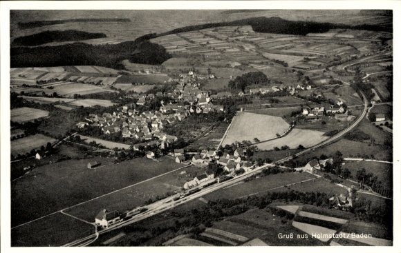 Postcard Helmstadt Bargen in Baden, aerial photograph