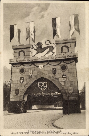 PC Hanover, 9th German Singers&#39; Festival 1924, festive decorations, city coat of arms