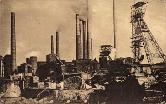 Postcard Essen in the Ruhr area North Rhine Westphalia, colliery, mine, RWE, shafts, chimneys