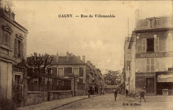 Ak Gagny Seine Saint Denis, Blick auf die Rue de Villemonble, Boucherie, historische Architektur