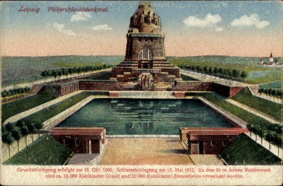 Ak Leipzig, Völkerschlachtdenkmal, Wasserbecken, Granit, Zement, Leipzig