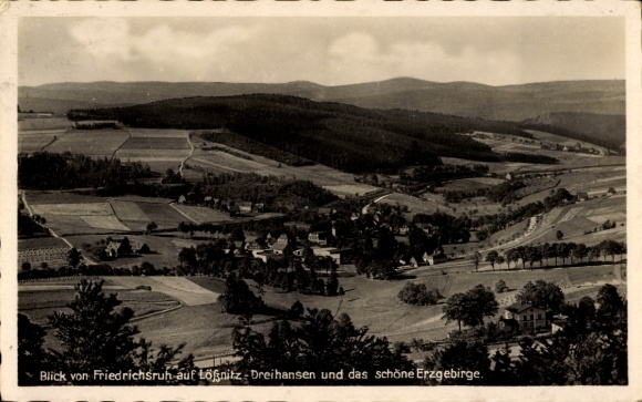 Postcard Lößnitz in the Ore Mountains, view from Friedrichsruh, Dreihausen, panorama