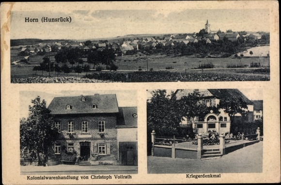 PC Horn im Hunsrück, war memorial, grocery store, total view