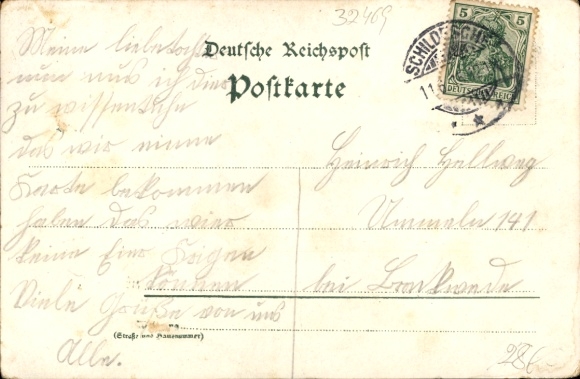 Chromo-Litho Petershagen on the Weser, department store of the Georg Lange company, panorama in 1898