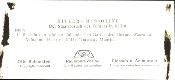 Stereo Photo Hitler Mussolini, The Fuhrer&#39;s State Visit to Italy, No. 12 Thermae Museum Rome