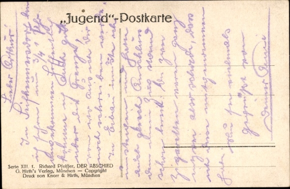 Kunstenaarskaart Pfeiffer, Richard, afscheid, man, hond