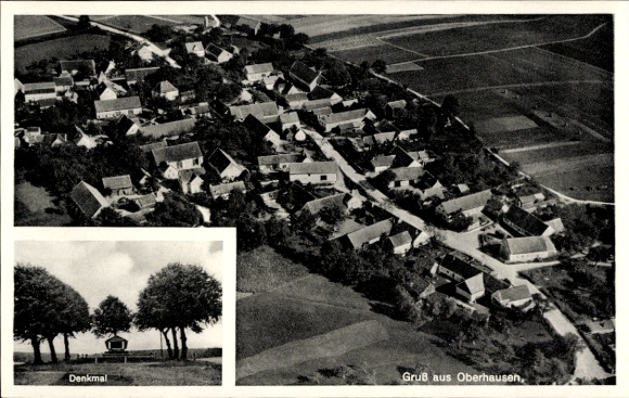 Postcard Oberhausen in Upper Bavaria, aerial photograph, monument