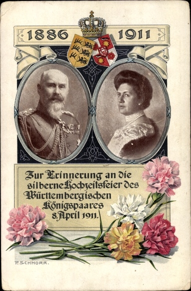 PC King Wilhelm II of Württemberg, Marie zu Waldeck and Pyrmont, silver wedding 1911, coat of arms