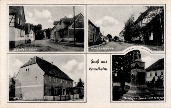 Ak Krautheim an der Jagst Baden Württemberg, Dorfstraße, Kirchstraße, Pfarrhaus, Kriegerdenkmal 1