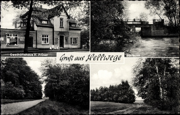 Postcard Hellwege Sottrum Lower Saxony, business H. Prüser, lock, forest section