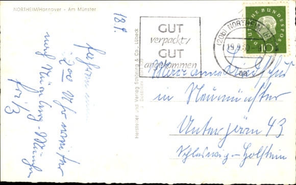 Postcard Northeim in Lower Saxony, city view, half-timbered houses, shops, bicycles, people